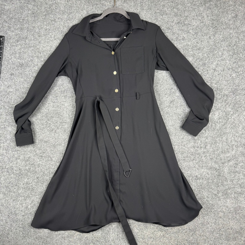 Louis Vuitton Dress Womens Size 34 Black Long Sleeve Button Down Belted Mini